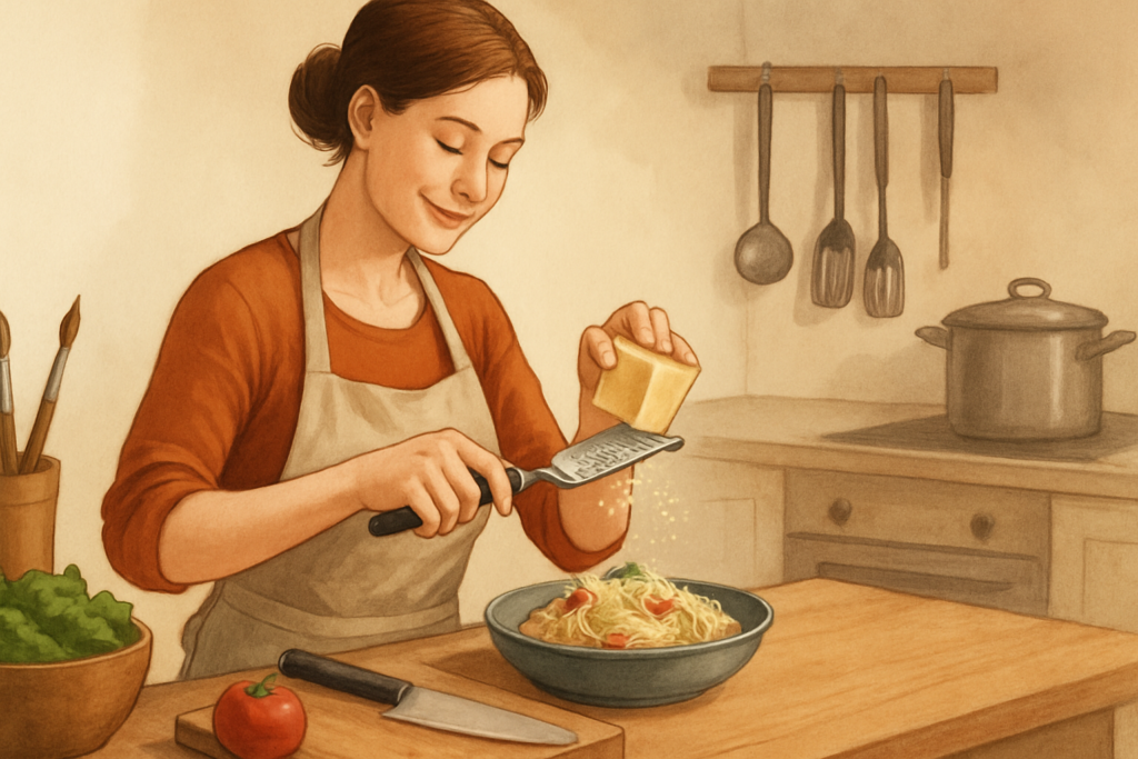 SimSim Profi HOBEL superscharfer Parmesanhobel – Edelstahl – passende Illustration
